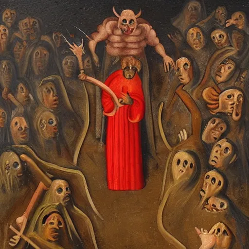 Image similar to nathan fielder walking around hell!!!!!!! dante's inferno!!! medieval painting, oil painting