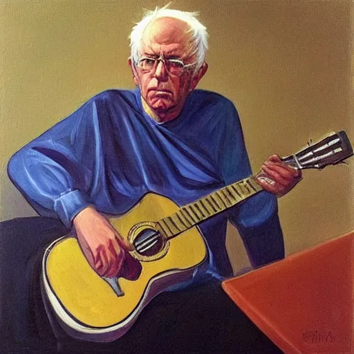 Prompt: “the old guitarist picasso, Bernie Sanders”