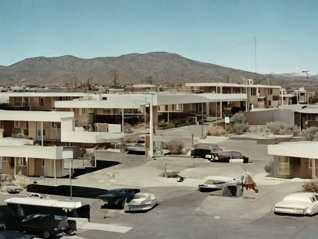 Image similar to a midcentury modern motel in reno nevada 1 9 6 7