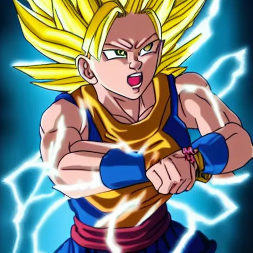 Prompt: female Super Saiyan doing a kamehameha