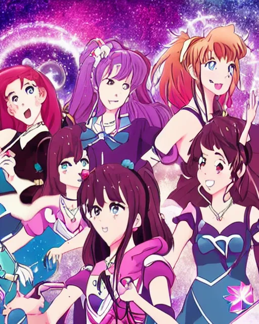 Image similar to a movie about a group of magical girls saving the world, movie poster, anime art