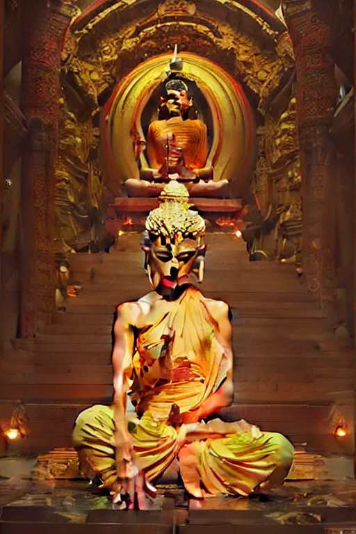 Image similar to temple, buddhism, painting by greg rutkowski, j. c. leyendecker, artgerm