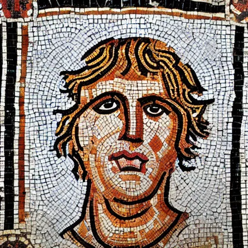 Prompt: an ancient roman mosaic of boris johnson
