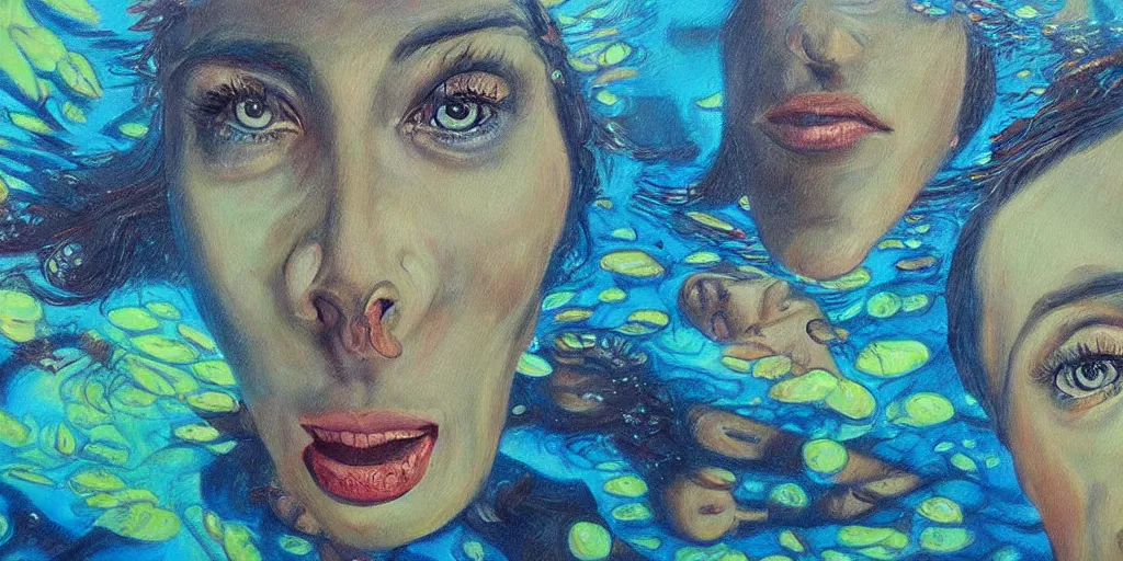 Image similar to detailed painting of faces underwater