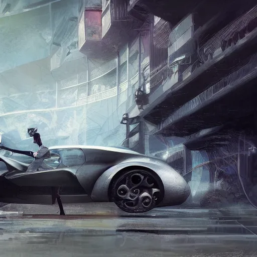 Image similar to modded car in nairobi, elegant, digital painting, concept art, smooth, sharp focus, art style from Wang Ke and Greg Rutkowski and Bruce Kaiser and Scott Robertson and Dmitry Mazurkevich and Doruk Erdem and Jon Sibal, small style cue from Blade Runner and Minority Report and iRobots