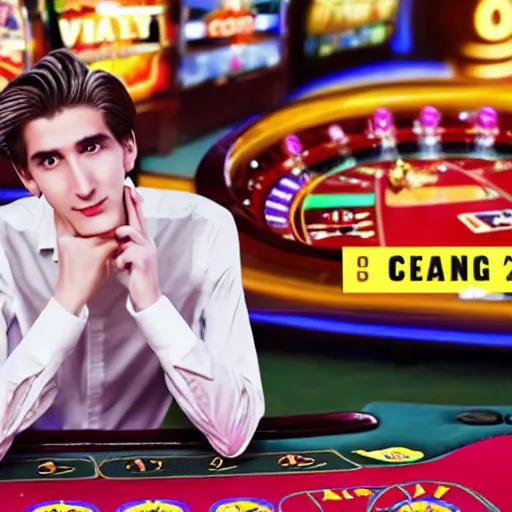 Image similar to handsome xqc gambling : : realistic : : 1 dslr : : 1 - - quality 2