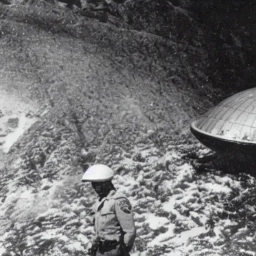 Image similar to photo of an ss officer with a frozen crashed ufo on the alps, 1935, high definition