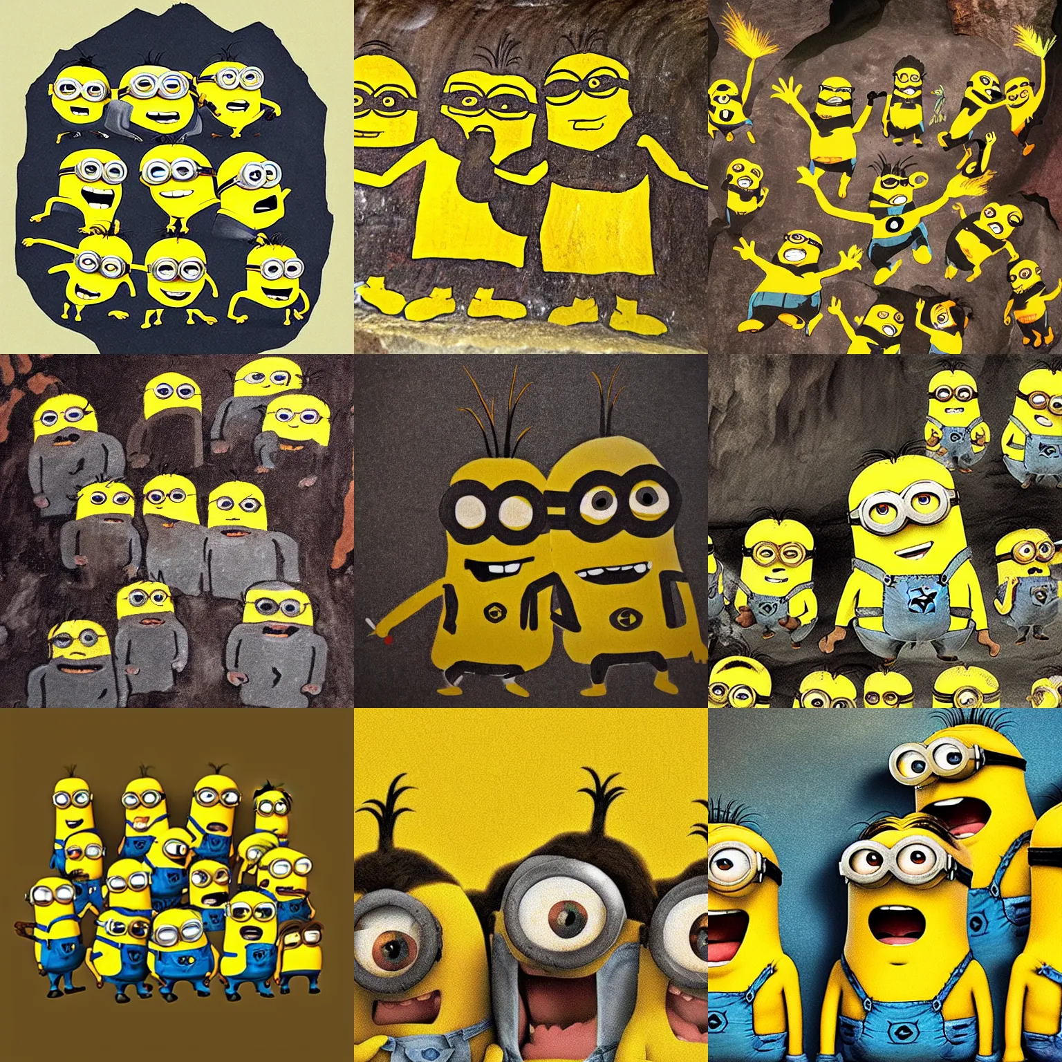 Prompt: cave painting of minions