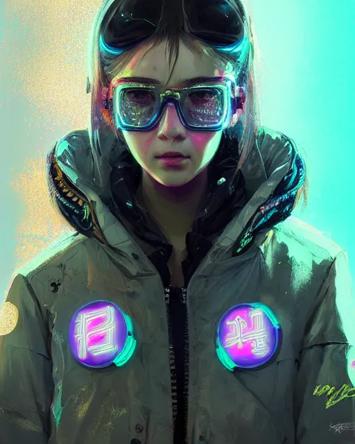 Image similar to detailed portrait Neon Operator Girl, cyberpunk futuristic neon, reflective puffy coat, decorated with traditional Japanese ornaments by Ismail inceoglu dragan bibin hans thoma greg rutkowski Alexandros Pyromallis Nekro Rene Maritte Illustrated, Perfect face, fine details, realistic shaded, fine-face, pretty face