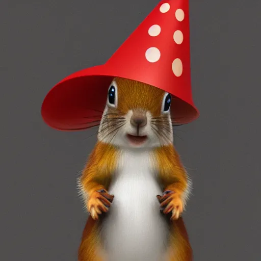 Prompt: a squirrel with a party hat on its head, hyperdetailed, artstation, cgsociety, 8 k