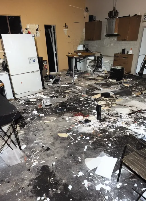 Image similar to photo of a secret meth lab, vandalized and broken