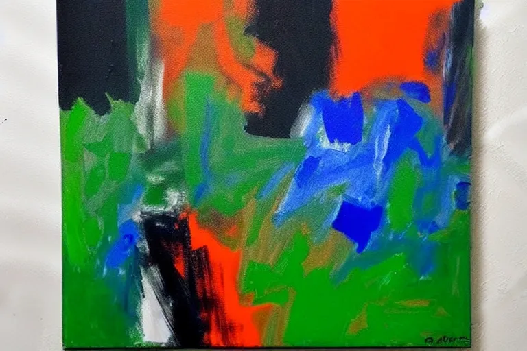 Image similar to born under a bad sign, good luck and trouble are my only friends, colors orange, white!!, dark green, dark blue, abstract painting