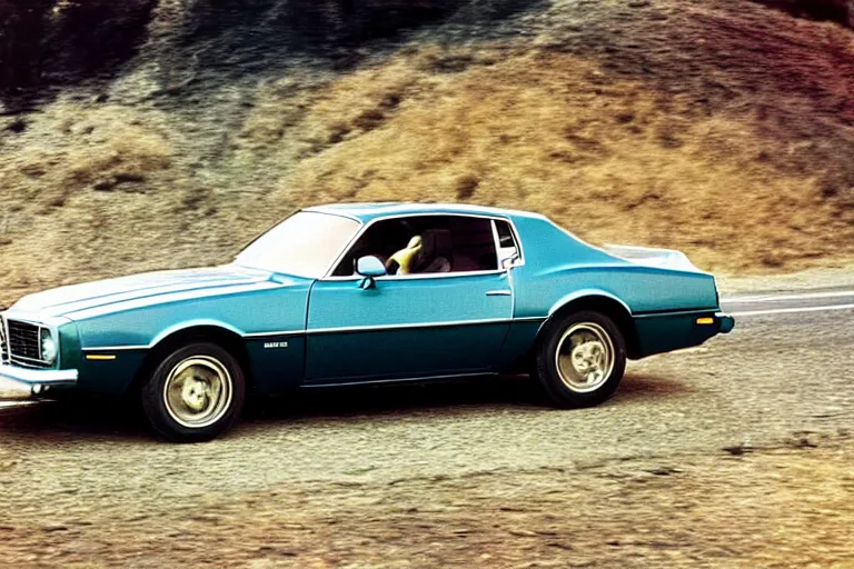 Prompt: 1975 Volvo Firebird, movie still, speed, cinematic Eastman 5384 film