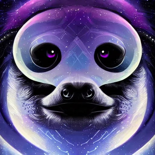 Image similar to geometric sloth with galaxy eyes in space, nebula in the background, intricate, elegant, highly detailed, digital painting, artstation, concept art, smooth, sharp focus, illustration, art by artgerm