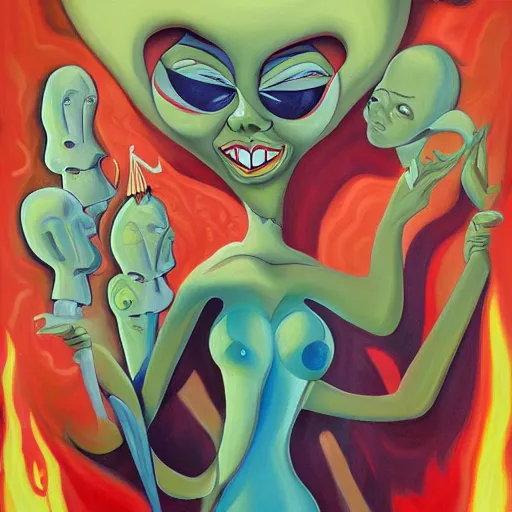 Image similar to a painting of a woman with a weird face, poster art by don bluth, behance contest winner, pop surrealism, concert poster, movie poster, poster art