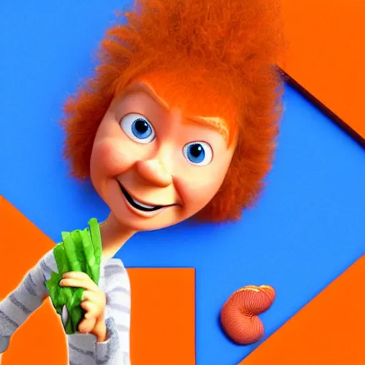 Image similar to carrot top with carrot head!!!!, pixar character, stage background, pixar, 3 d,