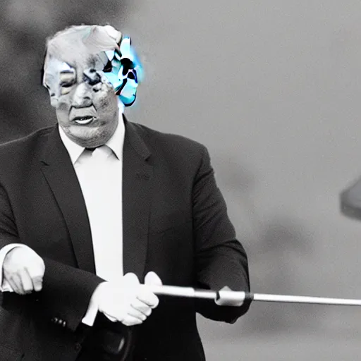 Image similar to trump playing golf swinging a golf club that looks like trump