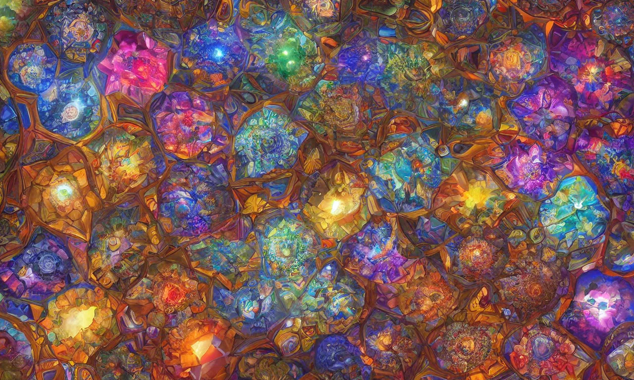 Image similar to voronoi engine laboratory 3 d volume kaleidoscope mandala fractal chakra digital multicolor stylized concept substance by artgerm, rossdraws, norman rockwell, magali villeneuve, gil elvgren, alberto vargas, earl moran, enoch bolles radiating a glowing aura global illumination ray tracing hdr