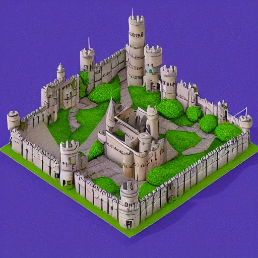 Image similar to medieval castle in a jungle, 3 d, isometric, low poly, courtyard