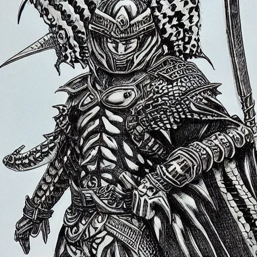 Image similar to a warrior with snake themed armour, kentaro miura art style