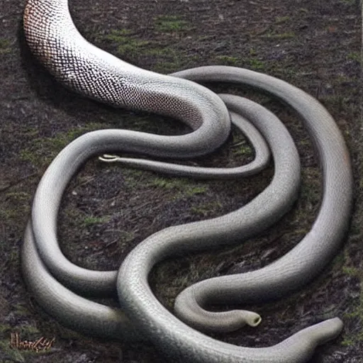 Image similar to hyperrealistic photo of a long snake, long shot