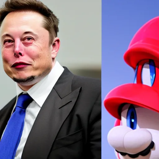 Prompt: Elon Musk dressed as Mario at a bussines meeting with Twitter board