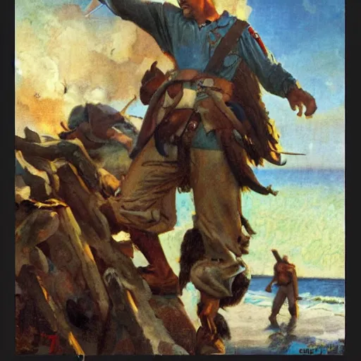 Prompt: stout cortez with eagle eyes stared at the pacific and all his men looked at each other with a wild surmise silent, upon a peak in darien, by jean deville, by dean cornwell,
