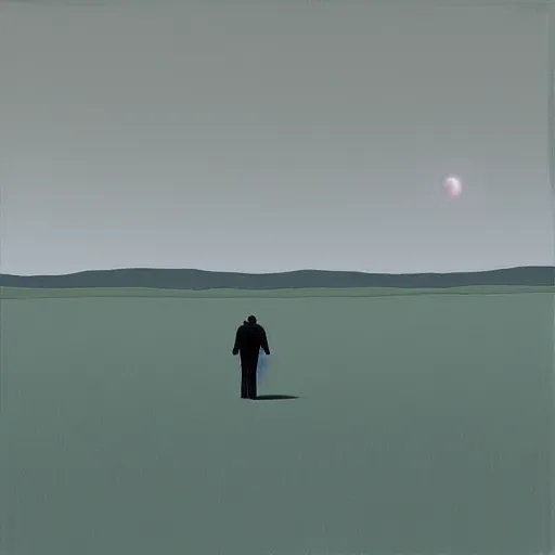 Image similar to a lonely man standing on a deserted planet, acrylic art, painting, canvas, gloomy, digital art,