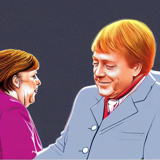 Prompt: Angela Merkel holding hands with Eminem, digital art, anime