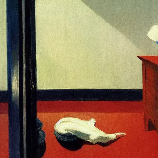 Prompt: painting of a flooded house interior, by Edward Hopper