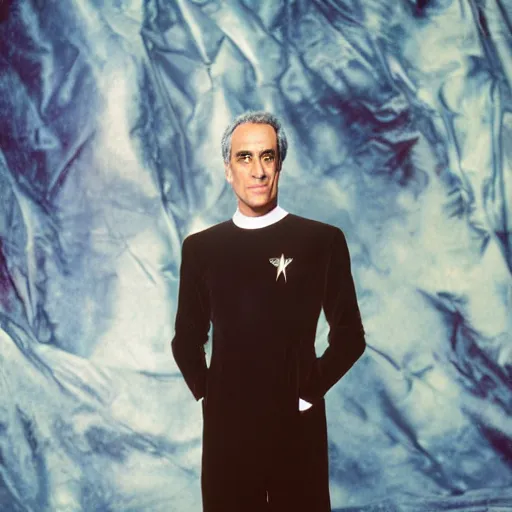 Image similar to a portrait of dr. julian bashir from star trek : deep space 9 with background scenery by juergen teller, iris van herpen