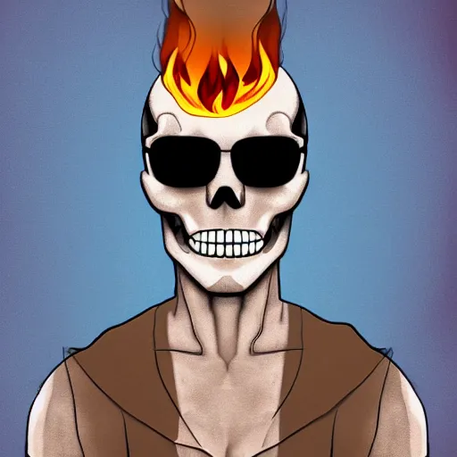 Prompt: digital art of a skull wearing shades while it's head is on fire