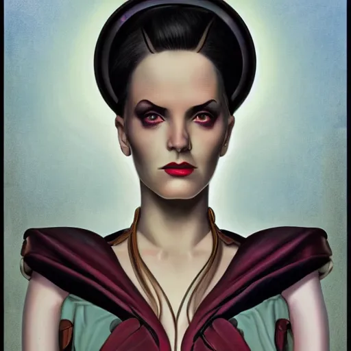 Prompt: an art nouveau, ( streamline moderne ), multi - ethnic and multi - racial portrait in the style of charlie bowater and donato giancola and virgil finlay. very large, clear, expressive, and intelligent eyes. symmetrical, centered, ultrasharp focus, dramatic lighting, photorealistic digital matte painting, intricate ultra detailed background.