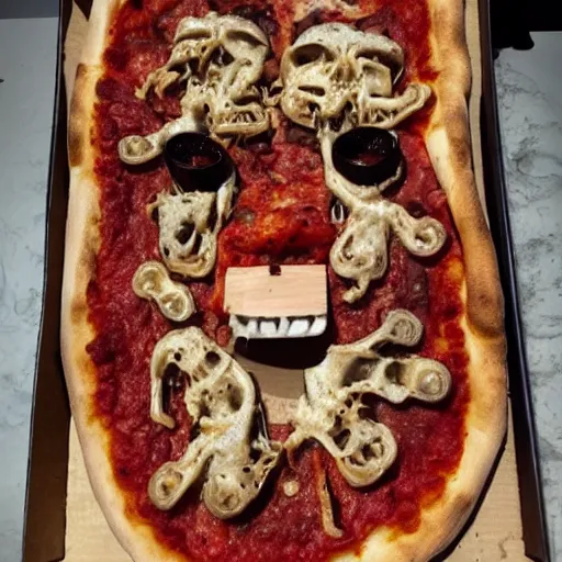 Image similar to pizza in the style of hr giger,