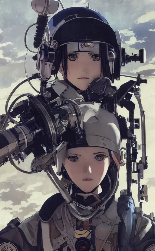 Image similar to pilot girl, cyborg aircraft parts, anime style, vintage pilot clothing, shoulder eyes, last exile anime, hair down, symmetrical facial features, from arknights, aircraft interior, hyper realistic, 4 k, rule of thirds, extreme detail, detailed drawing, trending artstation, realistic lighting, by alphonse mucha, greg rutkowski