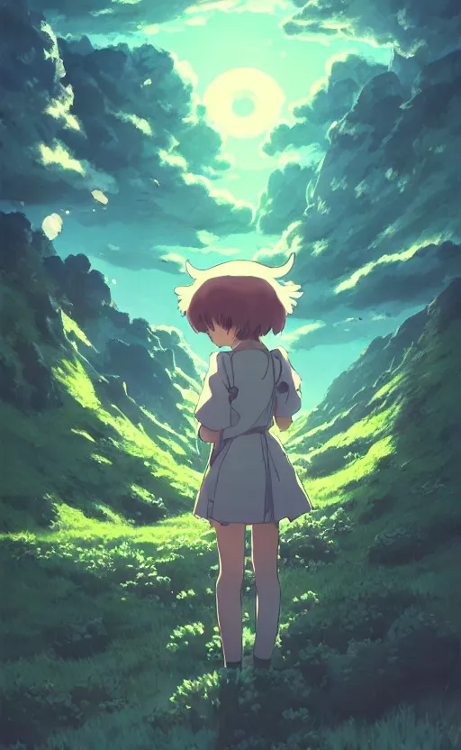 Image similar to a cute monster card from 1 9 5 0, illustration, clear sky background, lush landscape, concept art, anime key visual, trending pixiv fanbox, by wlop and greg rutkowski and makoto shinkai and studio ghibli and kyoto animation, symmetrical facial features, portable monster companion, box art