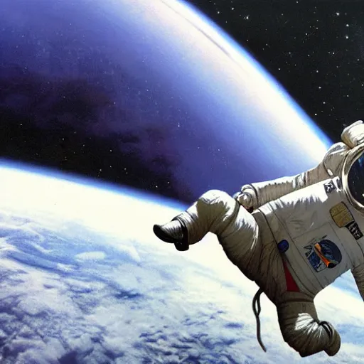 Image similar to Gerhard Human illustration of an astronaut drifting in space staring at the earth