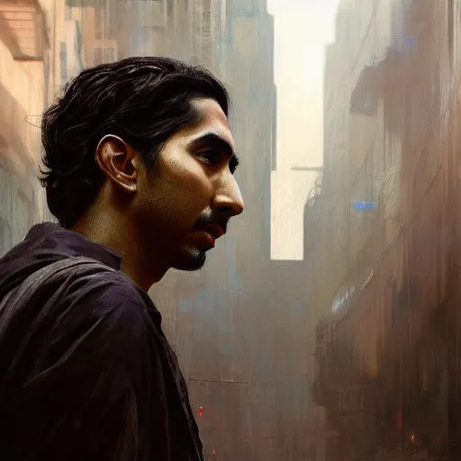 Image similar to dev patel, hyperrealistic portrait, bladerunner street, art of elysium by jeremy mann and alphonse mucha, fantasy art, photo realistic, dynamic lighting, artstation, poster, volumetric lighting, very detailed face, 4 k, award winning