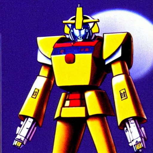 Prompt: a 1 9 8 0 s advertisement displaying a monk piloting a gundam mech suit, highly detailed, sharp focus, hq, post grunge, subtle colors.