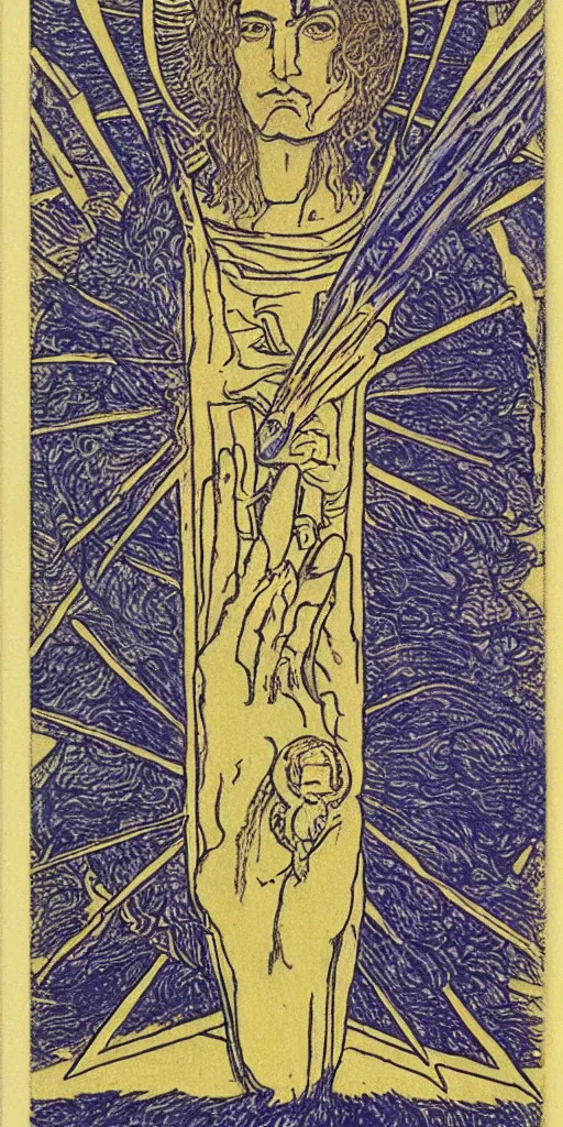 Prompt: the ace of wands tarot card by austin osman spare