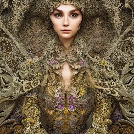 Prompt: wonderful princess of fractals and patterns, hyper detailed, background intricate and detailed, ornate 8 k gorgeous intricate detailed, octane render