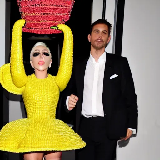 Image similar to lady gaga dressed with a banana style dress