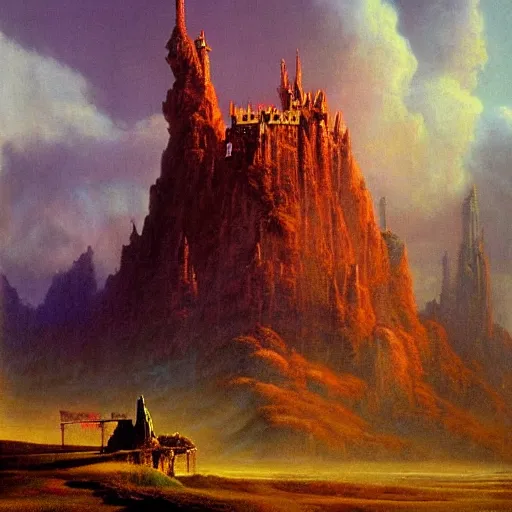 Image similar to by bruce pennington, by tony moore, by thechamba emotive renaissance painting. a beautiful land art of a castle in the clouds.