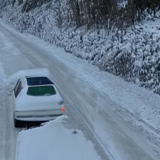 Prompt: yeti caught on dashcam footage