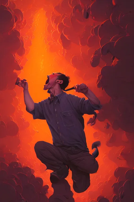 Image similar to a highly detailed beautiful portrait of Mike Patton in hell screaming in front of people, highly detailed, 2d game fanart behance hd by Jesper Ejsing, by RHADS, Makoto Shinkaih and Lois van baarle, ilya kuvshinov, rossdraws global illumination, cinematic, hyper-realistic, depth of field, coherent, high definition, 8k resolution octane renderer, artstation