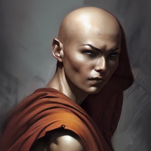 Prompt: portrait of a monk woman, muscular, fantasy, intricate, elegant, highly detailed, digital painting, artstation, concept art, matte, sharp focus, illustration, art by aenaluck and roberto ferri and greg rutkowski, epic fantasy, digital painting