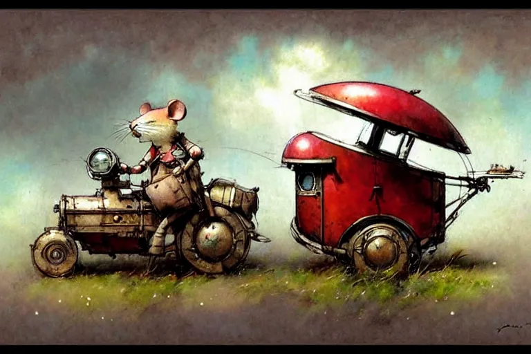 Image similar to adventurer ( ( ( ( ( 1 9 5 0 s retro future robot mouse wagon home. muted colors. ) ) ) ) ) by jean baptiste monge!!!!!!!!!!!!!!!!!!!!!!!!! chrome red