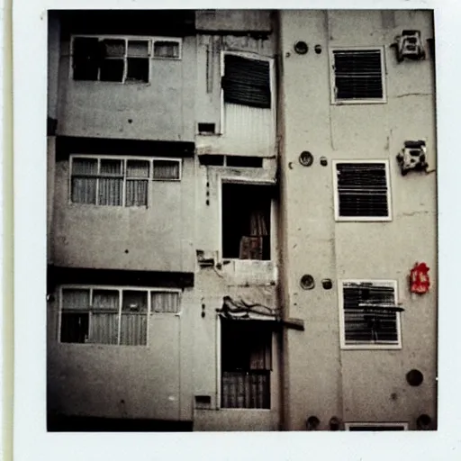 Image similar to polaroid of hong kong slums, apartments, A/C units