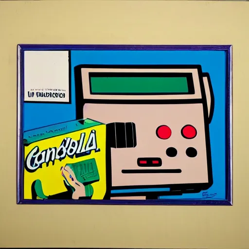 Prompt: original Warhol pop art painting of the Gameboy - 1960 Paint on Canvas