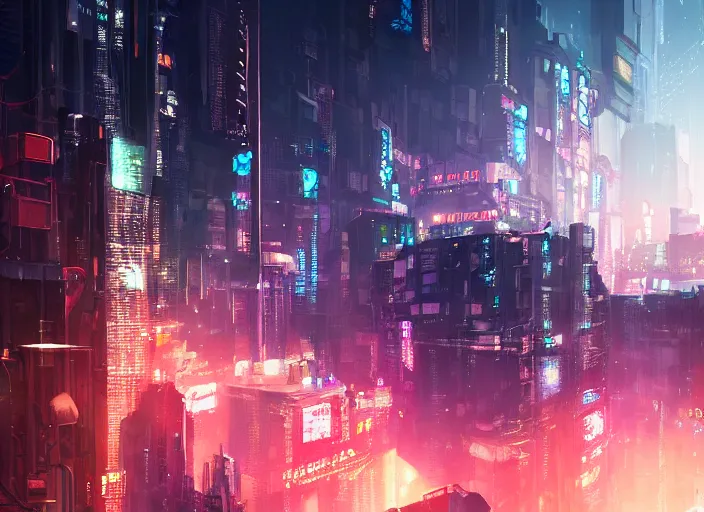 Image similar to meteorite hitting a cyberpunk city at night by wlop, key visual, high detail, digital art